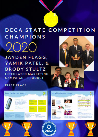 AWHSDECA's tweet photo. And a big shout out to team "LET'S GO!" for placing FIRST in the state with their written project and test scores. Way to go Jayden, Yamik, and Brody. Your hard work and perseverance paid off. Good news during these crazy times feels great. https://t.co/hZjc2NQ1TM