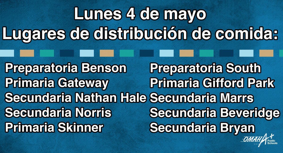 There are now TEN meal distribution locations available!
On Monday, May 4, starting at 11 a.m., families can pickup at <a href="/OPS_BensonHigh/">Benson High Magnet</a>, <a href="/OPS_Gateway/">Gateway Elementary</a>,  @Skinner_Magnet, <a href="/OPS_NathanHale/">OPS Nathan Hale</a>, <a href="/OPS_Norris/">Norris Middle</a>, <a href="/OPS_BryanHigh/">Bryan High School</a>, <a href="/OPS_GiffordPark/">Gifford Park Elementary</a>, <a href="/OPS_RMMARRS/">Marrs Middle School</a> <a href="/OPS_Beveridge/">Beveridge Middle</a> &amp; <a href="/OPS_SouthHigh/">South High</a>.