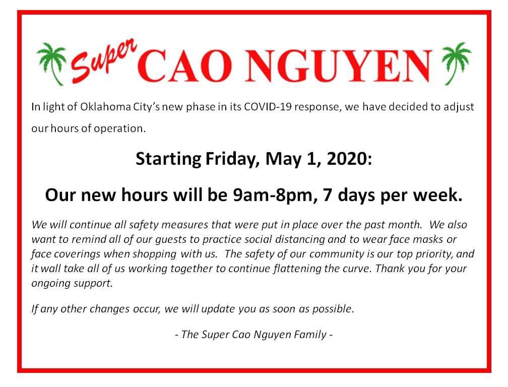 To our customers: We’ve updated our hours of operation starting Friday, May 1, 2020