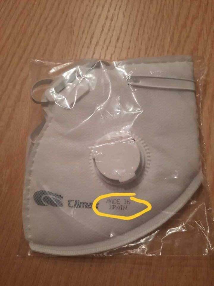 Desde Luxemburgo mandan la foto de unas de las mascarillas HECHAS EN ESPAÑA, qué ha recibido una empresa esta semana. Cómo es posible que estemos comprando mierda China, habiendo mascarillas made in Spain, que se están exportando a Europa