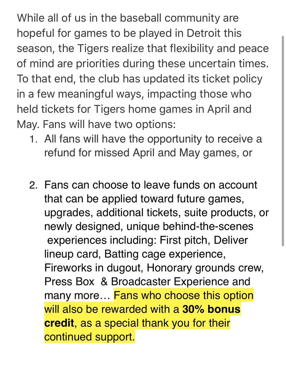 darrenrovell's tweet photo. The @tigers win. Offer fans the biggest $ bonus to hold your money. https://t.co/wxU6yUlklB