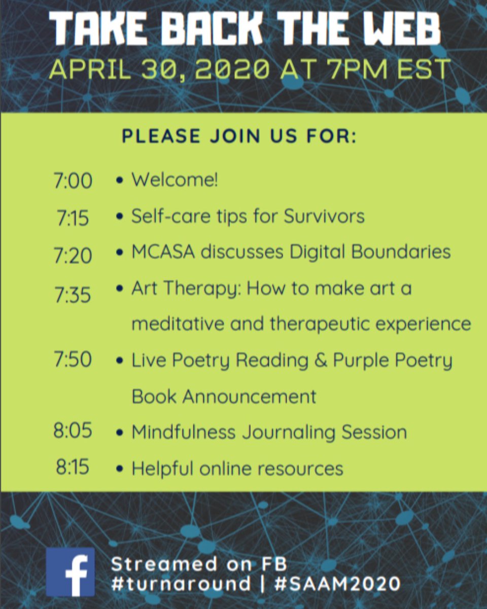We are getting so excited for Take Back the Web tonight at 7pm on Facebook Live! Here is the schedule; we hope you can join us for some or all parts of the evening. Got any questions about tonight? Comment below or direct message us!

#TurnAround #TakeBacktheWeb #healingtogether