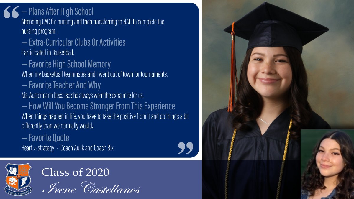 Poston Butte High School - Florence Unified (@pbhighschool) on Twitter photo We’d like to introduce you to Class of 2020 student Irene Castellanos <a href="/pbhs2020/">SENIORSSSSS</a> <a href="/PBHS_Yearbook_/">PBHS Yearbook 2021-2022</a> <a href="/Florenceusd/">Florence Unified</a> <a href="/PBHSBloodDrive/">PBHS Blood Drive</a> <a href="/PBHSLinkCrew/">PBHS Link Crew</a> <a href="/PBHStuco_/">PBHS Stuco</a> #BroncoStrong #OnceABroncoAlwaysABronco #ClassOf2020 #FUSDAchieves We’d like to introduce you to Class of 2020 student Irene Castellanos <a href="/pbhs2020/">SENIORSSSSS</a> <a href="/PBHS_Yearbook_/">PBHS Yearbook 2021-2022</a> <a href="/Florenceusd/">Florence Unified</a> <a href="/PBHSBloodDrive/">PBHS Blood Drive</a> <a href="/PBHSLinkCrew/">PBHS Link Crew</a> <a href="/PBHStuco_/">PBHS Stuco</a> #BroncoStrong #OnceABroncoAlwaysABronco #ClassOf2020 #FUSDAchieves