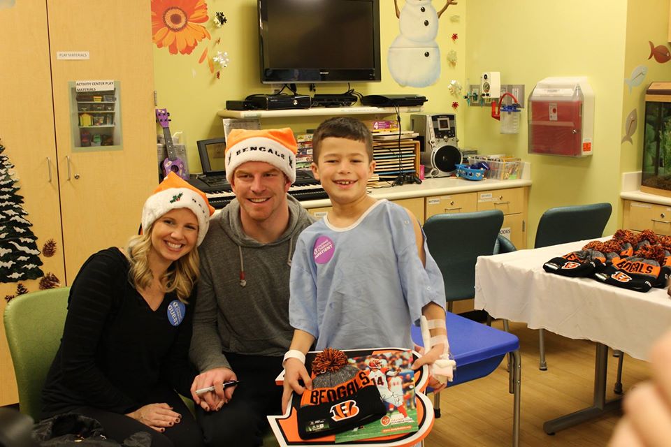 CincyChildrens's tweet photo. From visiting patients at the hospital, to playing catch with them on the field, Andy &amp; Jordan Dalton have been a big part of the lives of many patients. As they say goodbye to Cincinnati, we want to say THANK YOU for all that they have done for our patients over the years! https://t.co/sA01YSEqDD