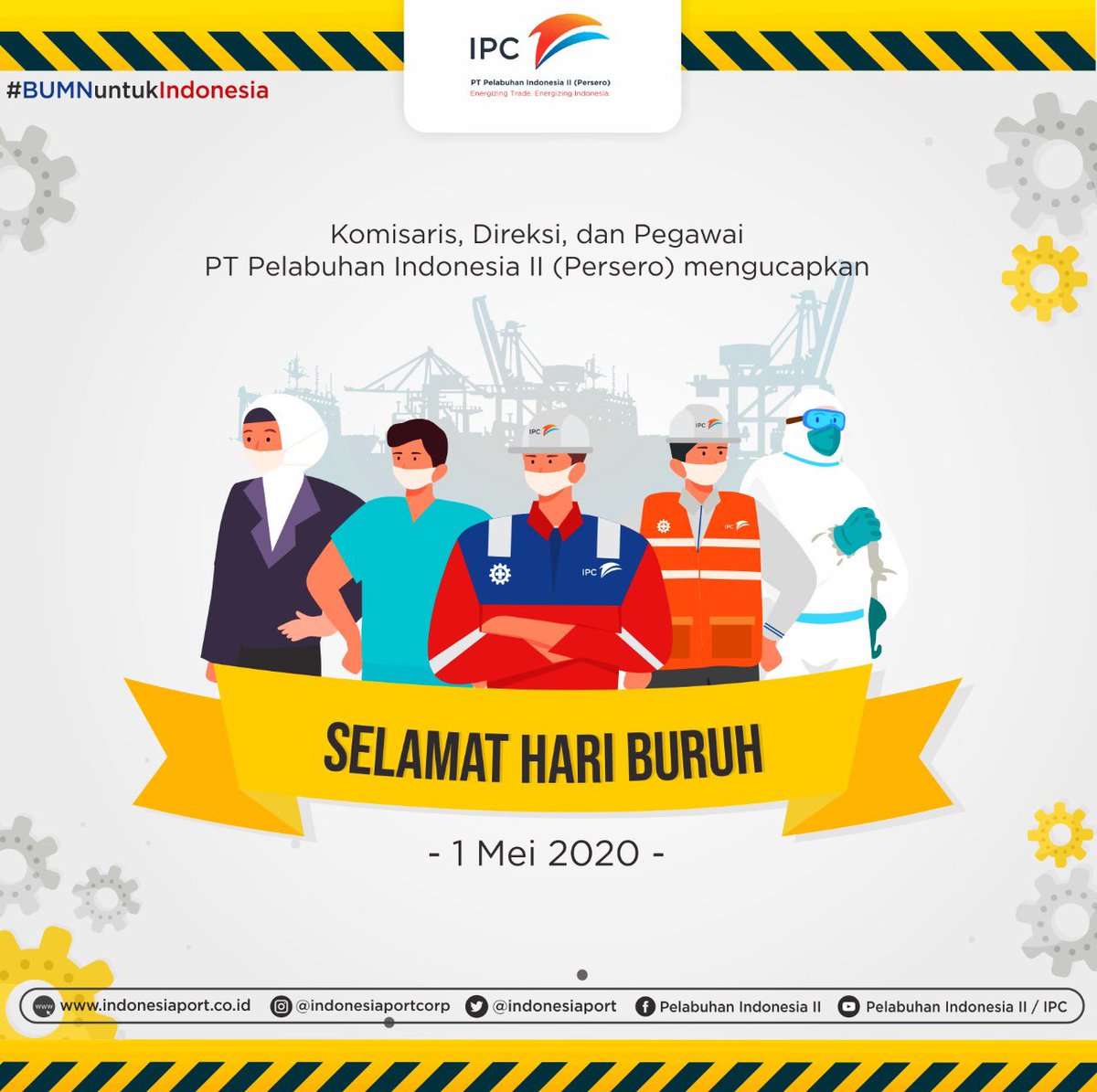 indonesiaport's tweet photo. Komisaris, Direksi, dan Pegawai PT Pelabuhan Indonesia II (Persero) mengucapkan Selamat Hari Buruh
Semoga para pekerja di Indonesia semakin produktif, kompetitif, dan sejahtera.
#mayday
#WorldClassPort
#erabarupelabuhan
#tradefacilitator https://t.co/Tu24I21n6G