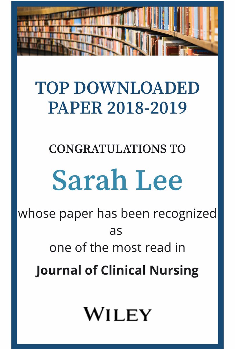 MissSarahLLee's tweet photo. It is always so exciting to know that your work is making an impact. Delighted to hear my article was recognised as #TopDownloadedArticle  in @jclinnursing @MonashUni https://t.co/jDVZKPr071