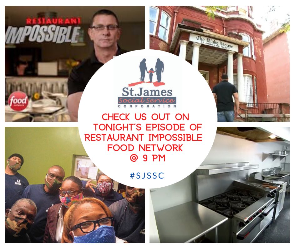 SaintJamesAMEC's tweet photo. Check out Saint James Social Services Corp on the Food Network’s Restaurant Impossible tonight @ 9pm EST!!! Thank you, @ladywithclout , for all you do! #sjssc #foodnetwork #restaurantimpossible #thankyou https://t.co/uJ6tmE3g2u