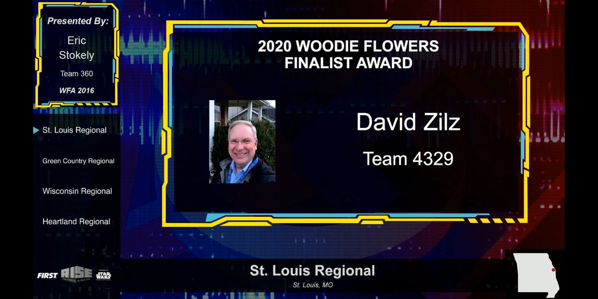If you missed the FIRST 2020 Regional Awards Show last night, congratulations are in order for Dave Zilz! Congrats to Dave for being selected as both the Volunteer of the Year and the Woodie Flowers Finalist for the 2020 St Louis Regional!
@z4t143 <a href="/DougKuhlmann/">Dr. Doug Kuhlmann</a>  <a href="/LutheranCougars/">Lutheran Cougars</a>