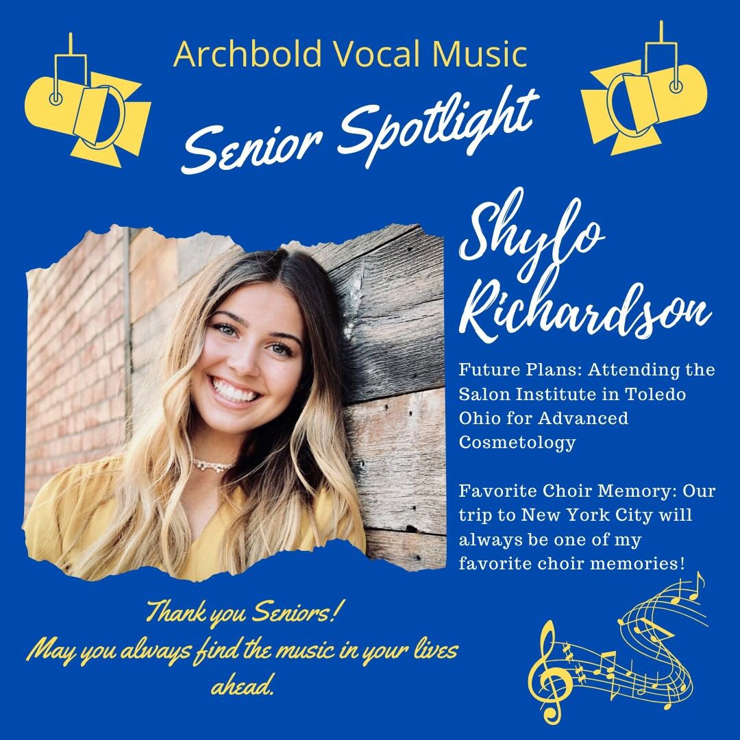 ArchboldChoirs's tweet photo. Our senior spotlight today features Miss Shylo Richardson! https://t.co/oubJf8blRz