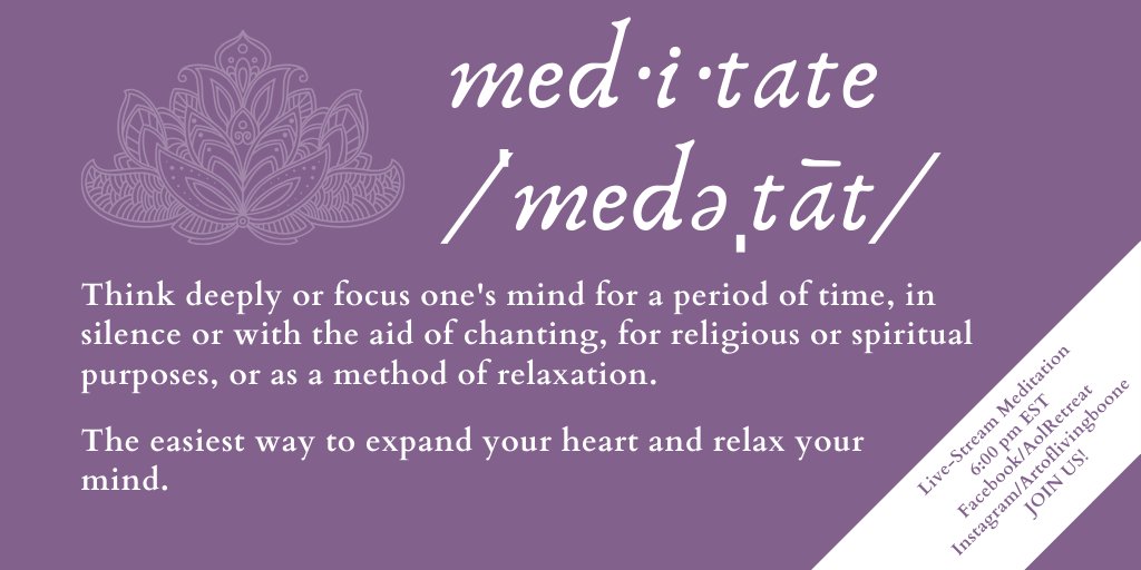 AolRetreat's tweet photo. Our live-stream meditation class starts at 6:00 pm EST. #artoflivingboone #aolrc #yoga #meditate #goodvibes #love #srisriravishankar #srisri #meditation #stayhome #QuarantineLife #doitforyourself #metime #peaceandcalm #wecareweshare #spirituality #healing #zen #namaste https://t.co/AQWyBzytkP