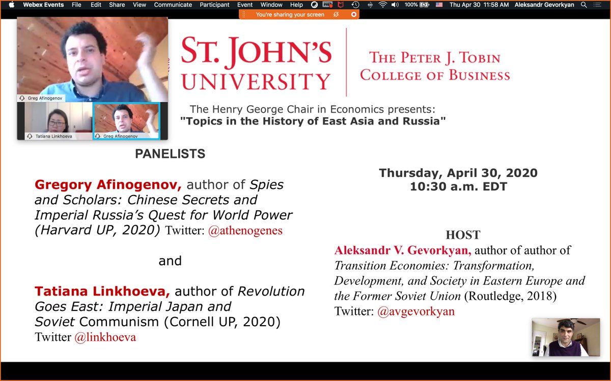 tobincollege's tweet image. ICYMI: #TopicsInTheHistoryOfEastAsiaAndRussia with @athenogenes and @linkhoeva, hosted by @avgevorkyan at tinyurl.com/y93nq6r2