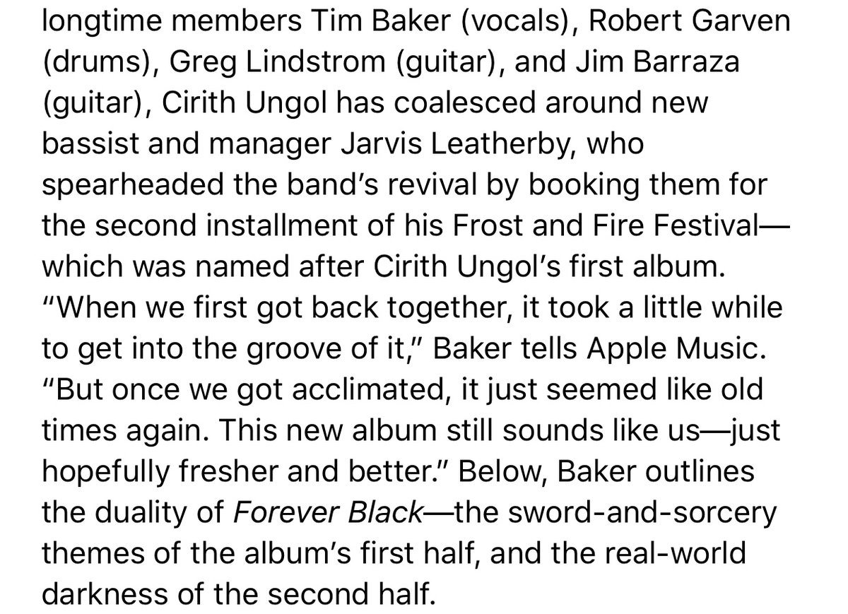 MetalBlade's tweet image. Step into the shadows and prepare for battle with the new @CirithU record, #ForeverBlack on @AppleMusic! 

While you&apos;re there, check out the #EditorsNotes, where vocalist Tim Baker dives into each track! 

🎵📰 music.apple.com/us/album/forev…