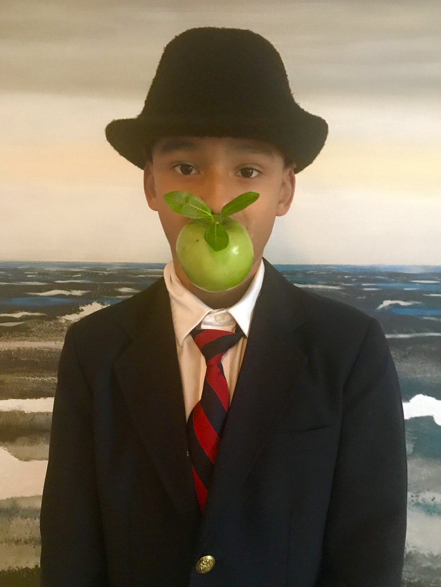 jedmison12's tweet photo. 4th grader, Julian was inspired by Rene Magritte for our museum challenge assignment. #woodwardway https://t.co/8mIOW3ZXWt