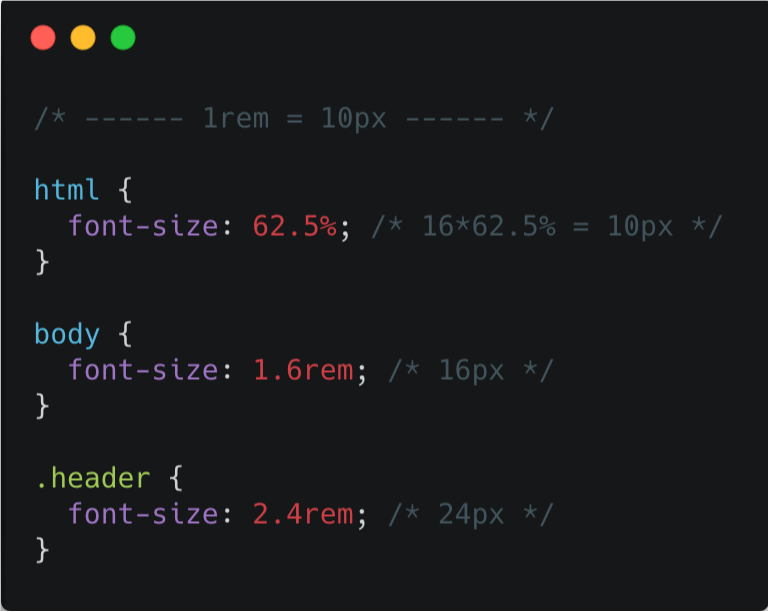 a_sandrina_p's tweet photo. Tired of doing x/16 to convert px to rem?

1rem does not mean 16px necessarily.
Doing 1rem = 10px is also possible without compromising users' preferences. https://t.co/Yrm3uGMv0e