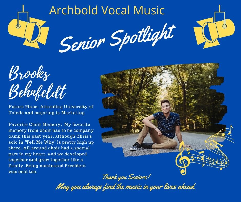 ArchboldChoirs's tweet photo. Senior spotlight for our chorale president, Brooks Behnfeldt! (Photo corrected) https://t.co/4Vy1wEQ7Kk
