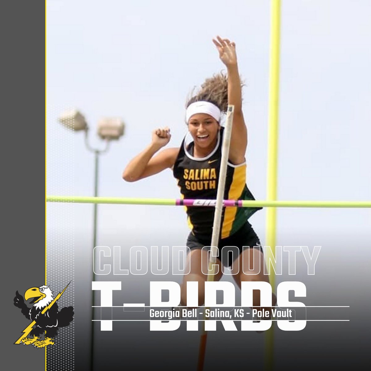 CloudXCTF's tweet photo. Georgia Bell Salina South HS (KS) will be vaulting for the T-birds next year!!! #FlyWithUS🦅 @CCCCsports @SouthTrackField @saljsports @Georgiabell30 @KansasMileSplit https://t.co/4vCqsPNvyw