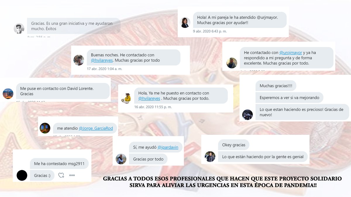 Esta es una pequeña muestra de lo que hemos ido recibiendo. Gracias a vosotros, conseguimos dirigir a nuestros tele-pacientes y aconsejarlos. Somos un país con grandes #urólogos, pero sobretodo, con grandes corazones. #consultasolidaria #COVID__19