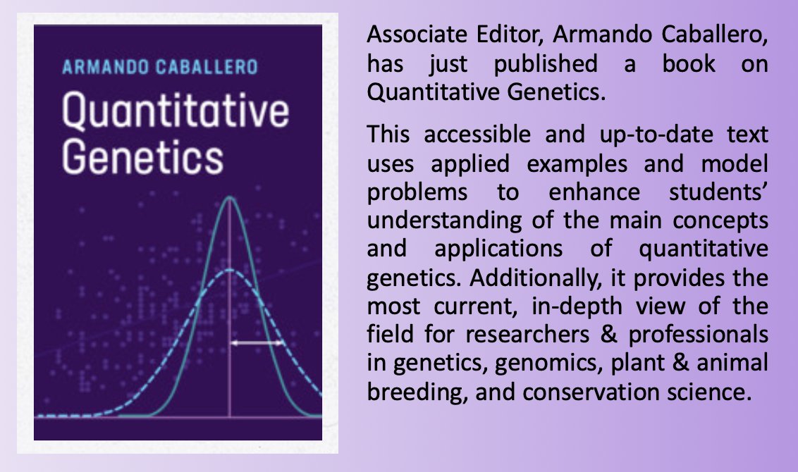 HeredityJournal's tweet image. Quantitative Genetics

tinyurl.com/quantgen

New textbook by Armando Caballero @uvigo

#quantgen #genetics #genomics #evolbio #breeding #conGen #diseases