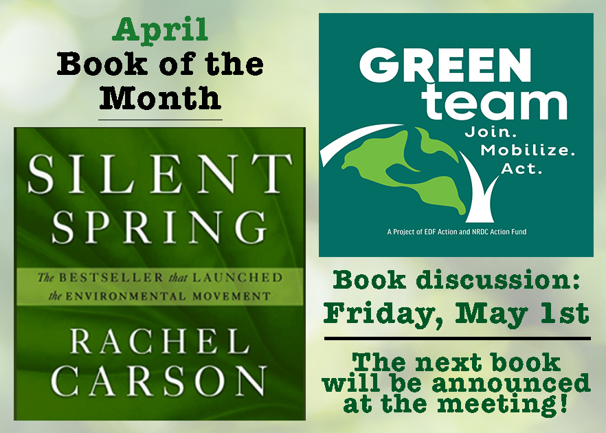 Join #GreenTeamMI Environmental Book Club members for an in-depth discussion about 'Silent Spring' - the book that ignited the #EnvironmentalMovement // Join us Friday, May 1st by commenting 'YES' to this Tweet!