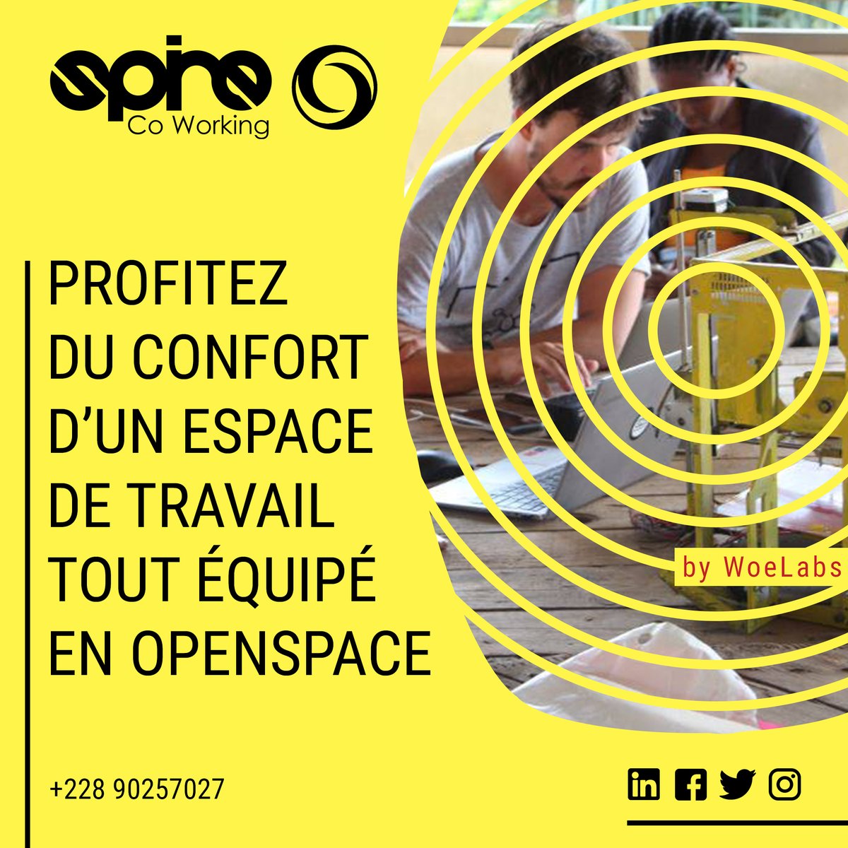 Installer votre vrojet chez nous et profitez du confort d'un espace de travail tout équipé en #openspace !
#coworking. 

#togo #coworkingspace <a href="/woax_/">Woax Woelab</a> <a href="/woelab/">HubCity WoeLab</a> <a href="/LAfricaine_/">L'Africaine d'archi</a> @sename_ <a href="/republicoftogo/">TOGO</a> <a href="/fnfi_togo/">Fonds National de la Finance Inclusive - FNFI</a> <a href="/ANADEB_TOGO/">Anadeb</a> <a href="/pradebtogo/">PRADEB TOGO</a> <a href="/faiejtogo/">faiejtogo</a> <a href="/Devbase_Tg/">DBESS</a> <a href="/PnudTogo/">Pnud Togo</a> #tgtwittos
