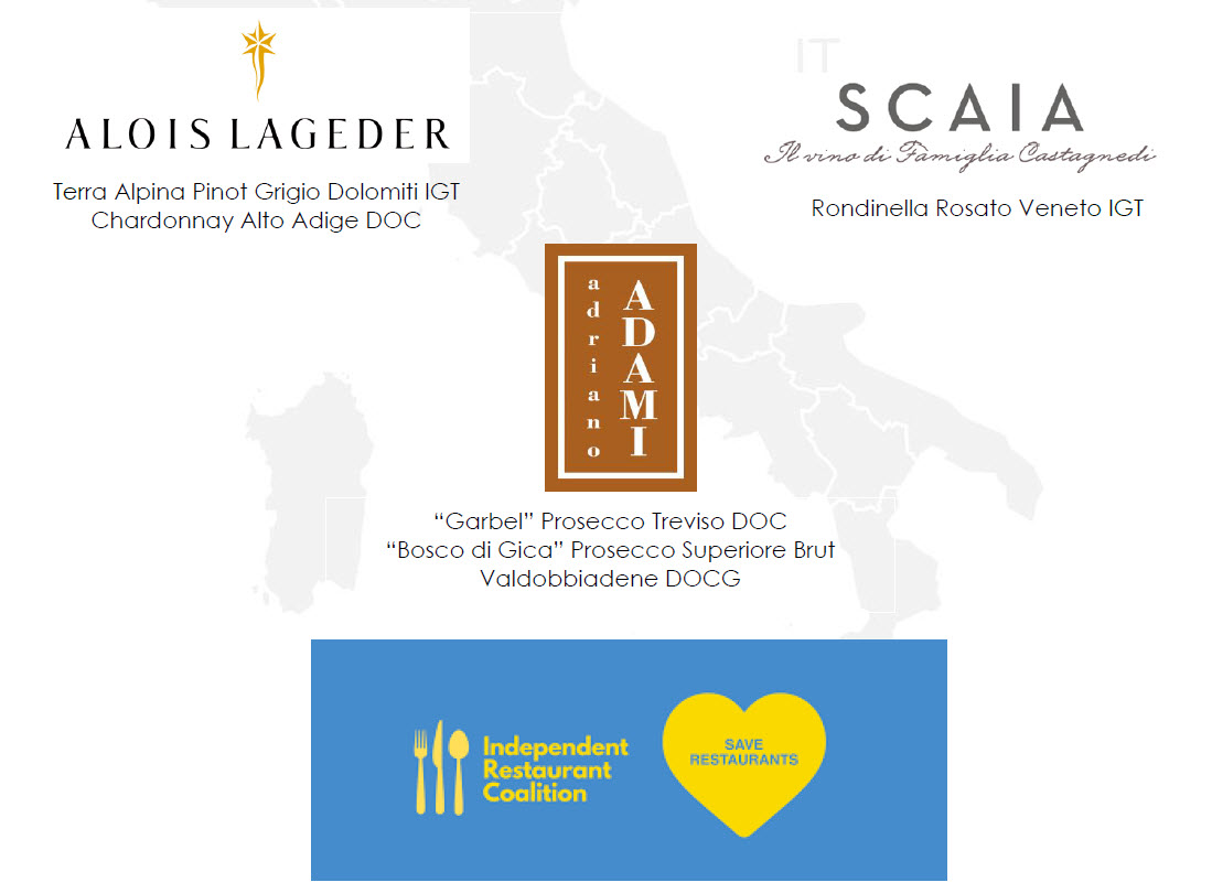 Adami, Alois Lageder and Scaia wines have pledge 3% of sales of these wines to the Independent Restaurant Coalition saverestaurants.com