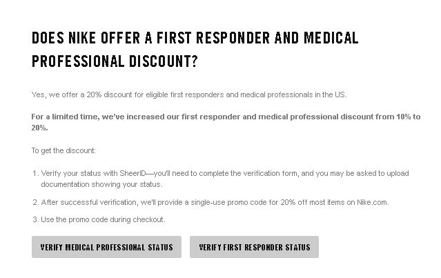 does nike have a first responder discount