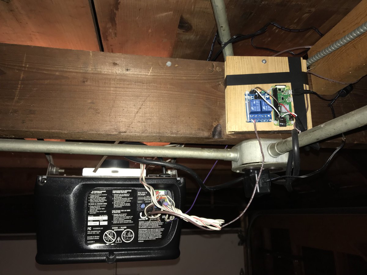 jharwig's tweet photo. @caseyliss I hooked up the magnetic sensor (reed switch) to a custom homebridge plugin and connected the Pi to the opener through a relay. It’s pretty janky to look at but works. https://t.co/xPINcFwLrO
