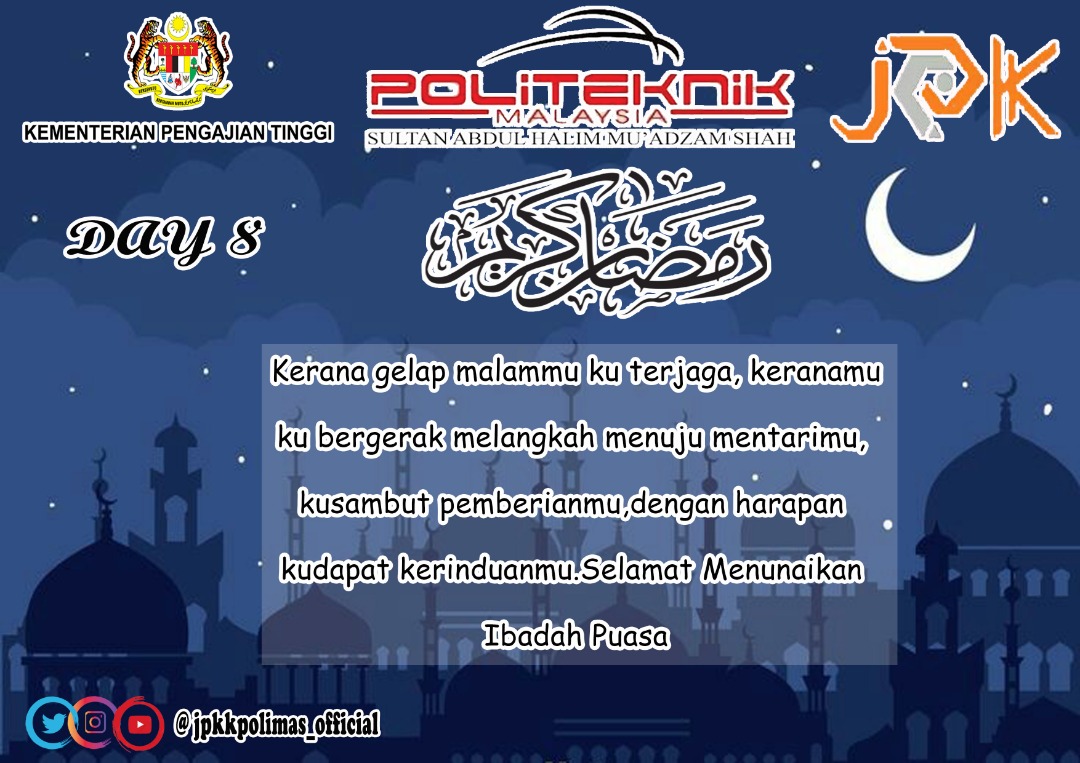 jpkkpolimas_off's tweet photo. [ Day 8 of Ramadhan Kareem ]
1 MEI 2020 | 8 RAMADHAN 1441
HIJRAH 

#day8
#jpkk
#jpkkpolimas 
#polimas
#ramadhan 
#stayhome https://t.co/VHOYBvTnWX