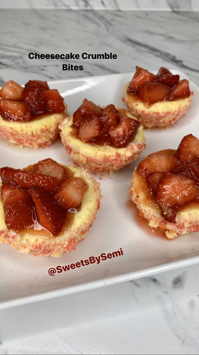 I also make personal cheesecakes, cheesecake bites, and chocolate covered strawberries. The strawberry crumble is a client favorite!