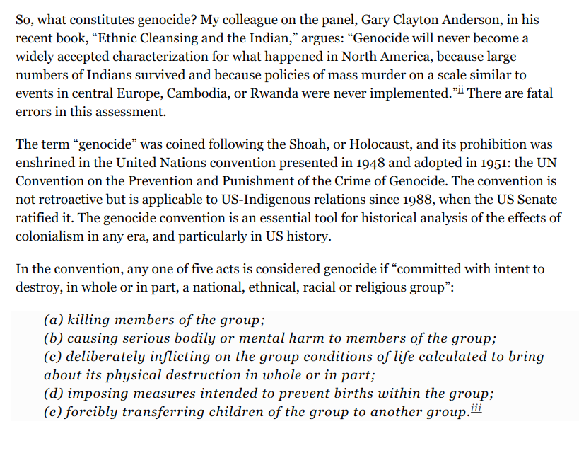 "The bar set by the Nazis is not the bar required to be considered genocide."  http://historynewsnetwork.org/article/162804 