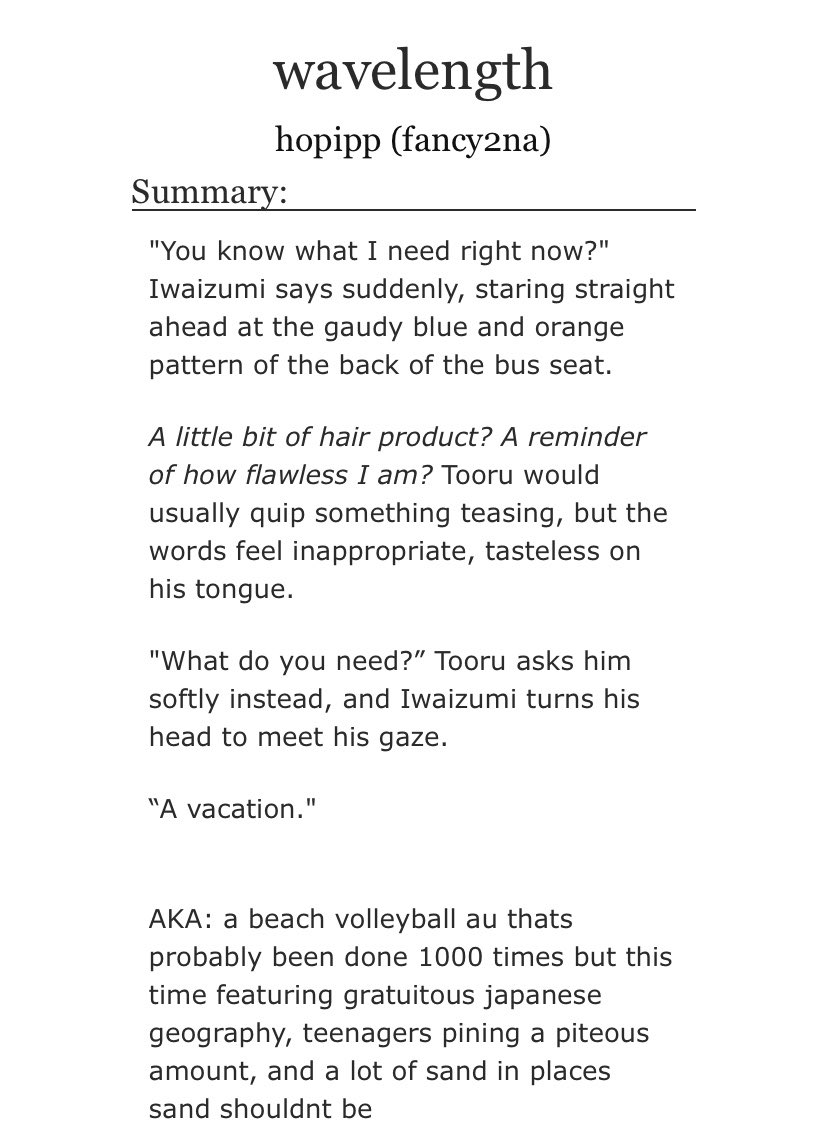 v slice of life, a nice summer trip of realizations, beach volleyball and new friendshipsfilled with cute end of hs vibes, the most wholesome friendship support ever and really just the best summertime feels — adventure, fun and soft ass confessions  https://archiveofourown.org/works/153...