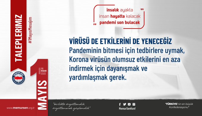 KltrMemur's tweet photo. Virüsü de Etkilerini de Yeneceğiz

Pandeminin bitmesi için tedbirlere uymak, Koronavirüs'ün olumsuz etkilerini en aza indirmek için dayanışmak ve yardımlaşmak gerek. 

#1MayısMesajım https://t.co/pZS5mqSr07