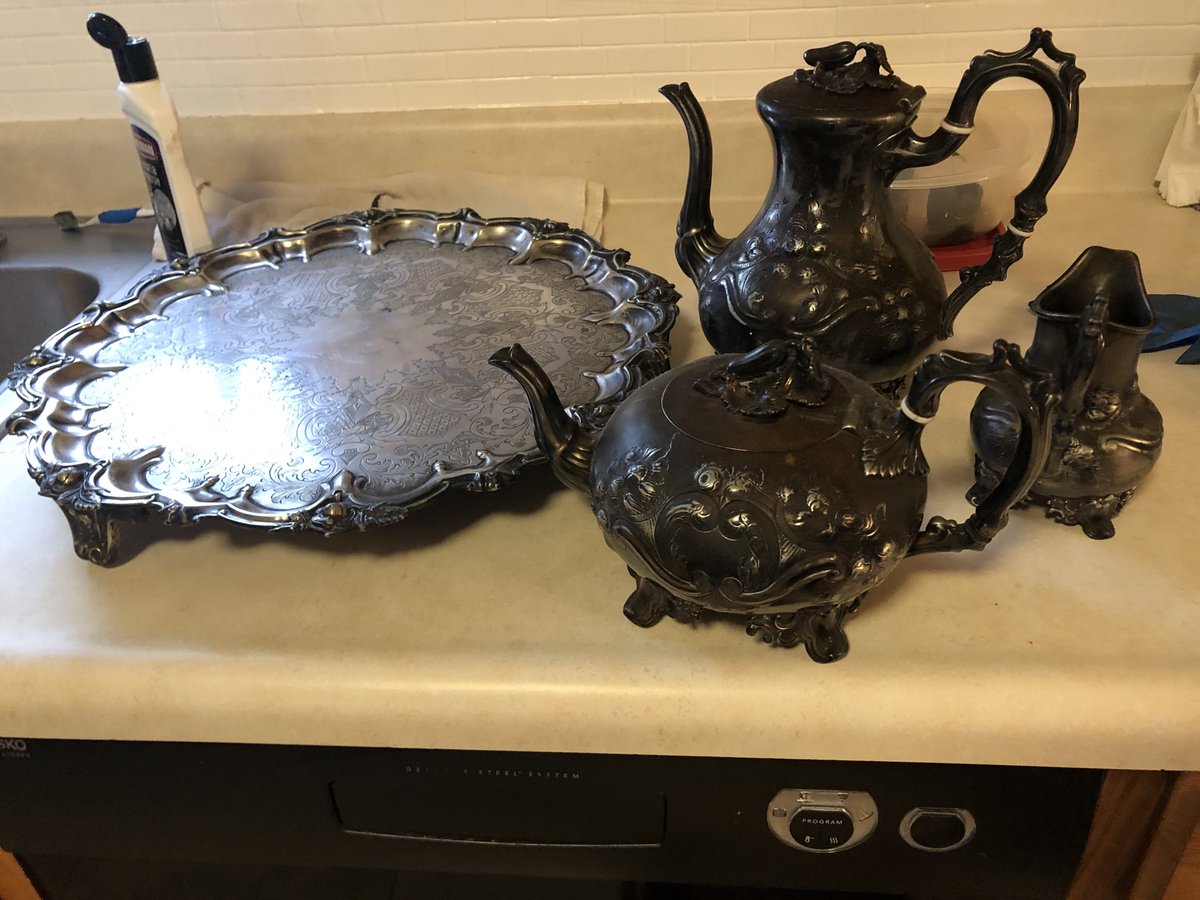 WVUCate's tweet photo. Family heirloom? Oh sure, do you mean ridiculous trinket that I’ll feel guilted into taking care of until I can find some other poor sucker to pawn it off on? Sure, I’ll take 3.
#silverteaset #forallmyteaparties https://t.co/Wb3KdZaJgq