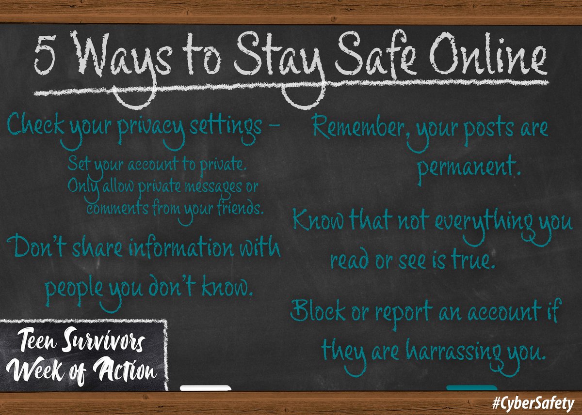 Today's day of action for #TeenSurvivorsWeek is all about #CyberSafety! In these increasingly virtual times, it is more important than ever to talk about cyber safety.

Shoutout to Social Media Chair Heidi, at <a href="/pave_usd/">PAVE-USD</a>'s Chapter for creating this great cyber safety graphic!