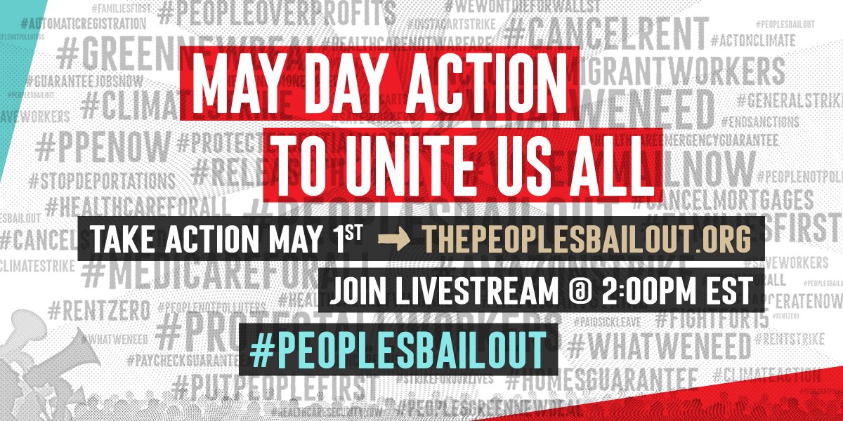 Friday marks May Day, International Workers Day, and It Takes Roots is helping lead a huge coalition of progressive groups calling for a #PeoplesBailout. Join us in taking action this #MayDay by attending our Live Stream Rally at ThePeoplesBailout.org/MayDay at 2:00pm ET!