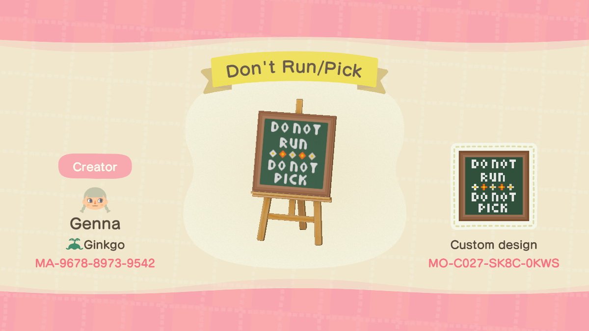 okpng's tweet image. people were interested in my don&apos;t run and pick flowers sign design! here you go ☆ #ACQR #ACDesign #AnimalCrossing #ACNH #NintendoSwitch