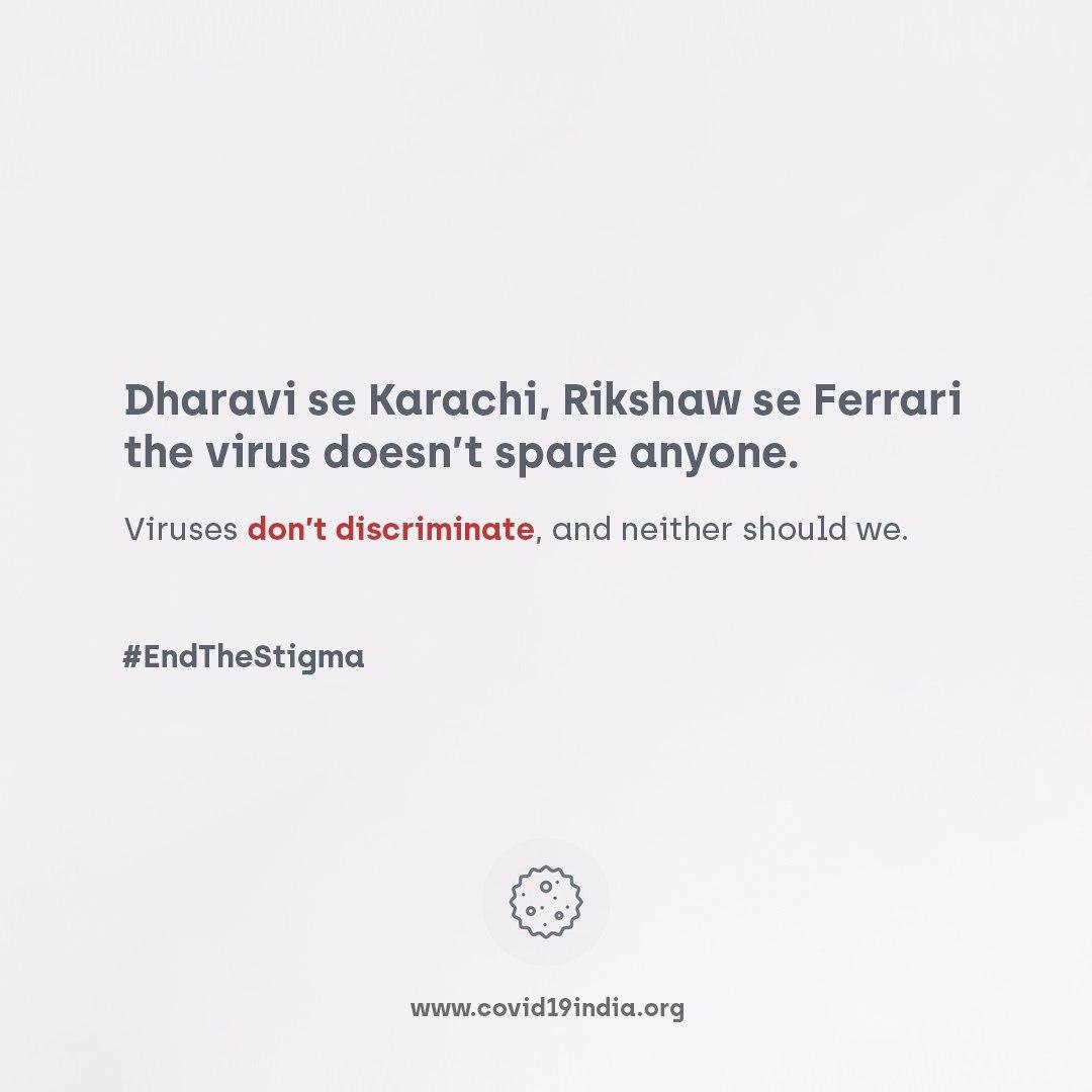 covid19indiaorg's tweet photo. Belonging to a particular city, state 
or country does not make a 
person more vulnerable to Corona. 
That's just geography. 
Let’s dispel misinformed ideas &amp; help end the battle of stigma &amp; misconception.
#endthestigma #covidwarriors https://t.co/YQrMPvSrA0