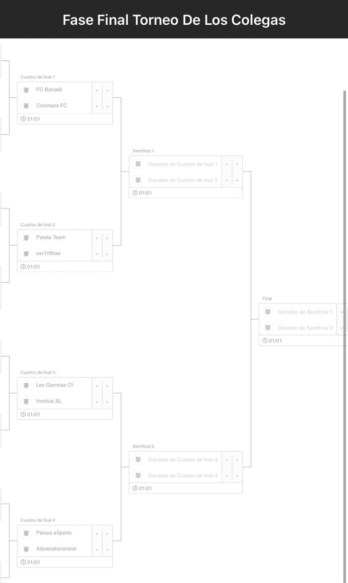 torneo_colegas's tweet image. Estos serán los Cuartos de final del torneo!!!! Nos vamos metiendo en lo bonito y dónde todo está muy igualado! Paso a paso! 🎮⚽️