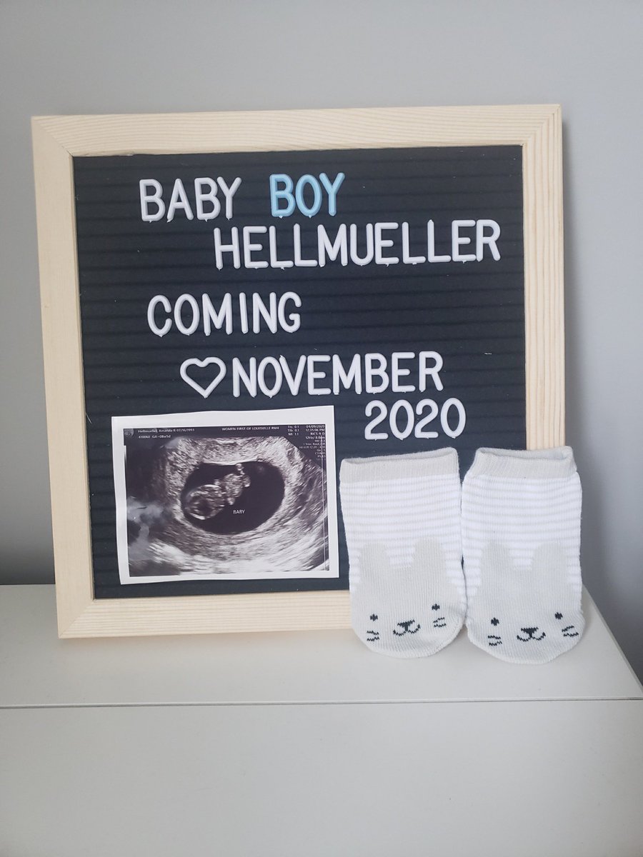 RealHellmueller's tweet photo. Well I have some news to share. #WaltsGym will be getting a new member this fall and @aman_duhh12 will be outnumbered! #CooperJames #FutureCubsFan #FutureGrudenGrinder https://t.co/Ty5wg1GnDg