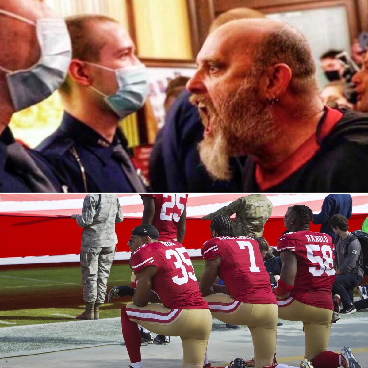 DocMetal's tweet image. Bringing weapons into a state capital is a “protest”. Threatening law enforcement officials is a “protest”.  BUT taking a knee before a football game to start a conversation about minorities being shot is a CRIME AGAINST HUMANITY!!! We are losing our souls. #MichiganTerrorists