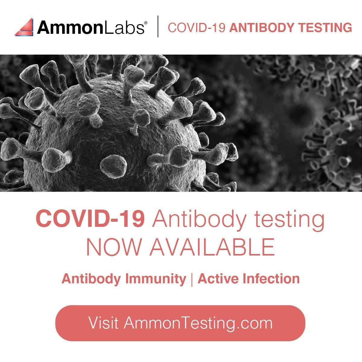 Ammon Labs now offers COVID-19 Antibody testing. This test is used for the detection of IgG antibodies to COVID-19, Helping healthcare professionals and public authorities make decisions about people returning to work, and easing social distancing measures.