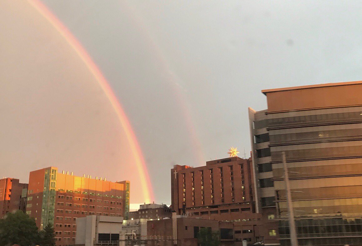 This is so amazing! Double #rainbows. Look what I found at the end of the rainbow. Our hospital! #rainbow #hope ⁦@wakehealth⁩ ⁦@WakeCancer⁩
