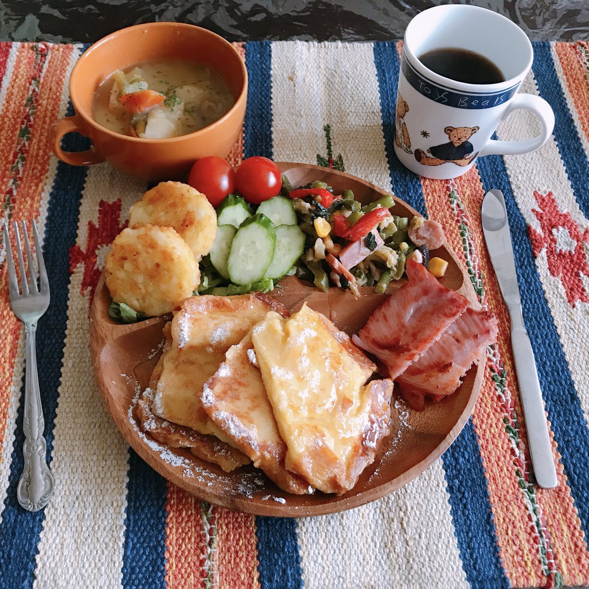 ルーナ みんなフレンチトースト上げてて食べたくなったから ブランチ 普段しないバエを意識 笑 献立 料理 朝ごはん ブランチ フレンチトースト