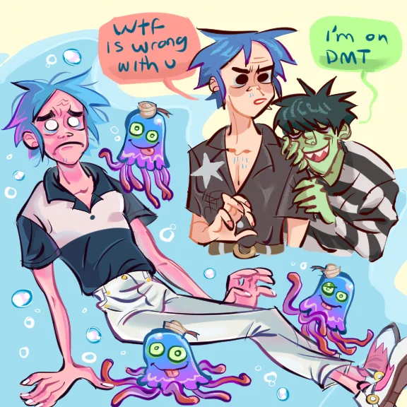 more mocap murdoc and 2d and. i wanted to draw da superfast jellyfish ( gorillaz ) 