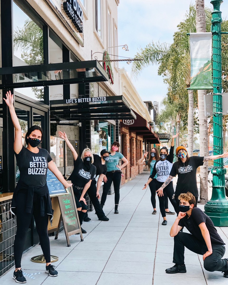 Our Encinitas team is excited (and 6 feet apart 😜) to get you buzzed bright and early tomorrow morning at 6:30 am! ☀️🐝
.
Raise your hand excited to get a Best Drink Ever! 🤚🤚🤚