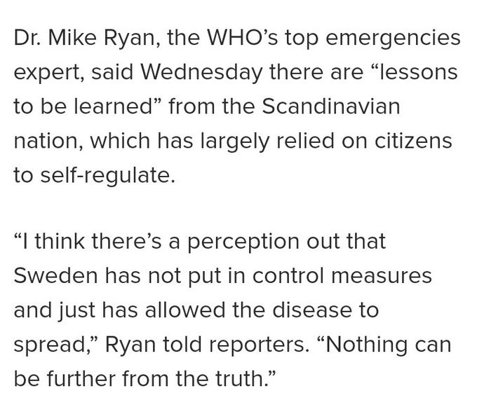 Ahora OMS est&aacute; de acuerdo con los m&eacute;todos suecos. Es un pays modelo para combatir el virus. Y nosotros<a href="/tag/coronatimo"class="tags"><span>#coronatimo</span></a>