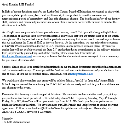 See below⬇️for the school messenger that just went out regarding graduation! 👩‍🎓👨‍🎓