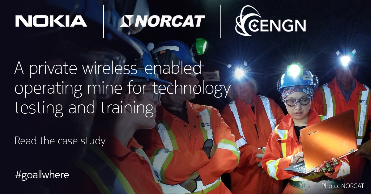 nokiaindustries's tweet photo. Along with @NORCAT & @CENGNCanada, we've installed an industrial-grade #privatewireless network to accelerate mining innovation & enhance safety, sustainability, efficiency & productivity in underground mines. Read the case study to learn more https://t.co/JhMyaFF5Bp #GoAllwhere https://t.co/TNRYvTAkGY