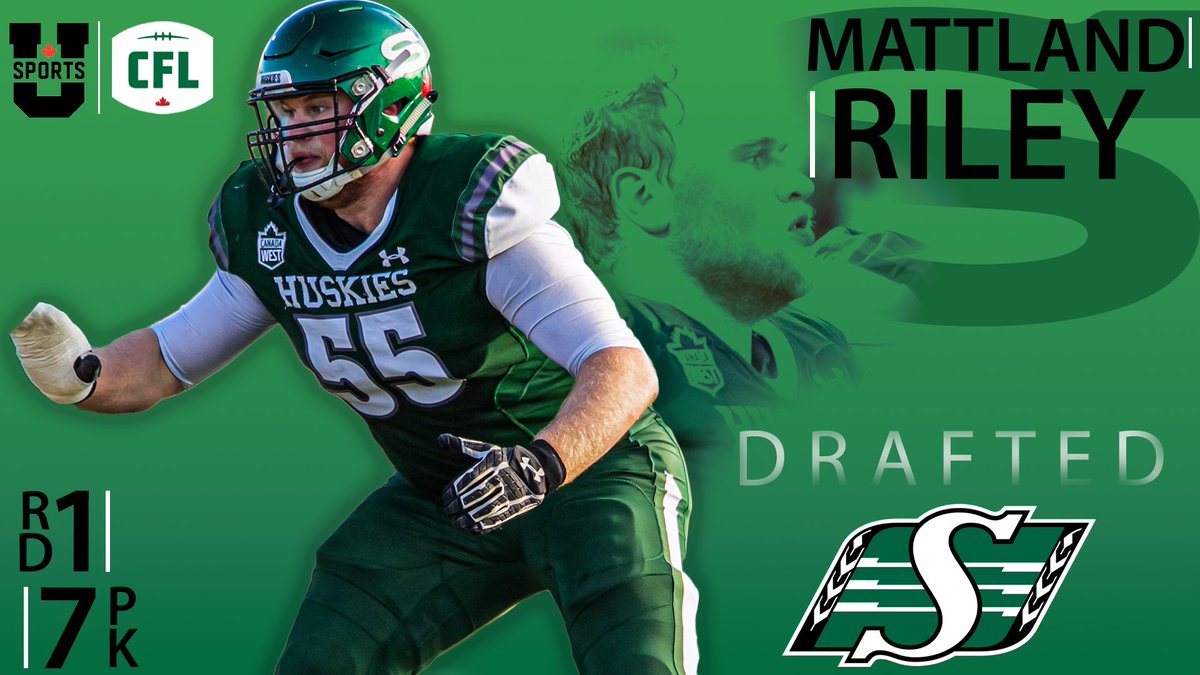 skhuskies's tweet image. The Melfort product is staying put in Saskatchewan. The @sskroughriders select 2x All-Canadian Mattland Riley with the 7th overall pick.