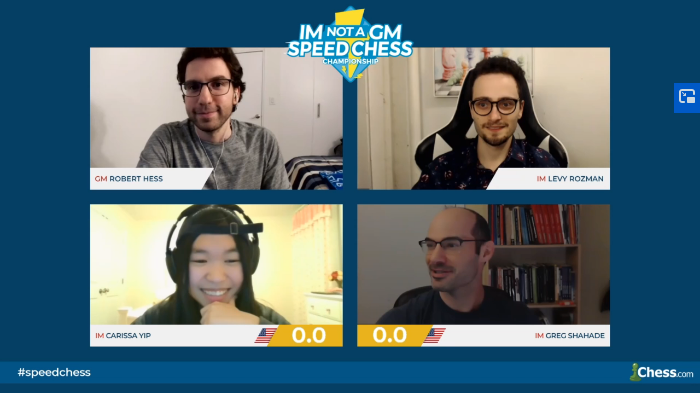 chesscom's tweet photo. We are live with @GregShahade vs. @CarissaChess in #speedchess!
The verbal sparring has already begun, and the chess sparring starts now on https://t.co/kL75QeFnmc π https://t.co/KmVapuuEw6